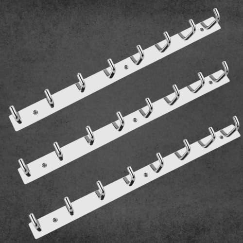 Image of Stainless Steel Cloth Hooks for Wall, Clothes Hook Hangers Door Mounted, Wall Mount Shirt Hanging Hangers, Dress Holder Pegs - 8 Pin-XL, Pack of 3, Silver