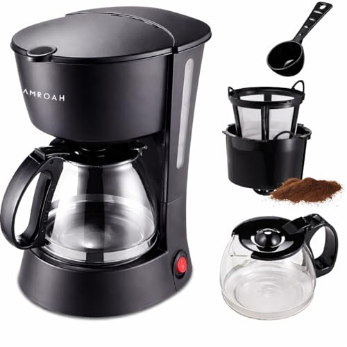 Drip Coffee Maker 650ml 6 Cup Coffee Maker with Glass Carafe Reusable Filter Coffee Maker Auto Shut Off & Keep Warm Function Compact Coffee Maker Machine 650W Black