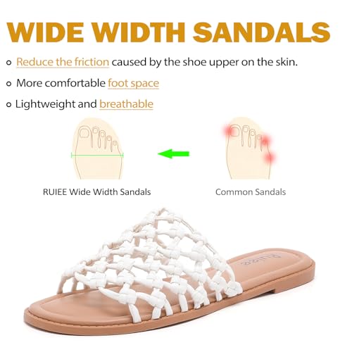 Image of Ruiee Wide Width Flat Sandals for Women. | Wide Width Sandals, X-Wide Feet Slides, Summer Braided Flat Slides, Versatile, Fashion Comfort