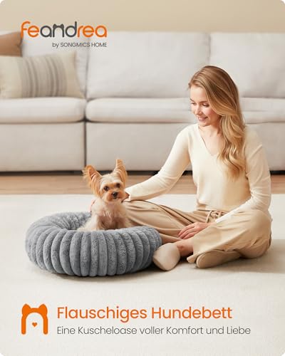 Feandrea Hundebett, kleines Katzenbett, 50 cm Durchmesser, Hundekörbchen, Hundekissen waschbar, weiche Polsterung, rutschfest, Taubengrau PGW301GD01