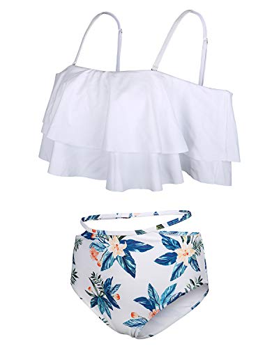 image for Tempt Me Women White Two Piece Swimsuit High Waisted Bikini Off Should