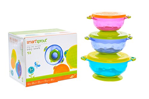 Image of Smart Sprout Baby Bowls – Stay Put Suction Bowls Set with Snap Tight Lids - BPA Free Stackable for easy Storage – Microwave, Dishwasher and Freezer Safe