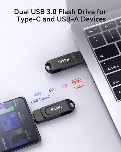Image of KEXIN Dual 64GB USB C Flash Drive 3.0 USB-A & Type-C Thumb Drive 110MB /s Swivel USB Drive 64GB Memory Stick for iPhone 15 /16 /17 Smartphone Tablet Car Game Console