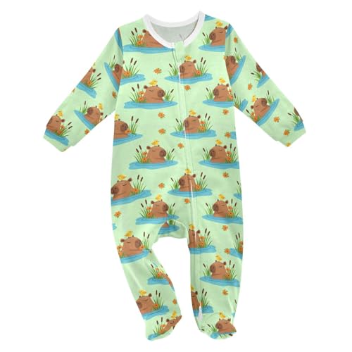 Emelivor Capybara Lake Green Baby Newborn One-Piece Clothes Infant Footed Pjs with Zipper for Boy Girls Kids