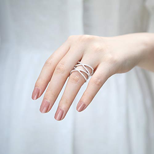 925 Sterling Silver Ring Double X Criss Cross Ring CZ Wedding Band Size 4-133