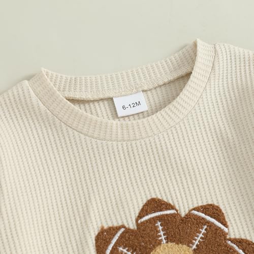 Fernvia Baby Boy Fall Clothes Toddler Thanksgiving Outfit Turkey Football Embroidered Waffle Knit Sweatshirts Pants Set4