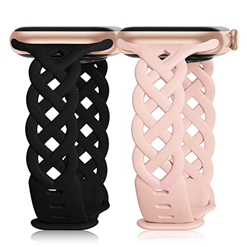 Image of Braided Silicone Bands Compatible with Apple Watch Women Slim Thin Narrow | Breathable Hollow-out Bands for iWatch Ultra 2 /3 SE 3 Series 11 /10 /9 /8 /7 /6 /5 /4 /3 /2 /1 38mm 40mm 41mm 42mm 44mm 45mm 46mm 49mm