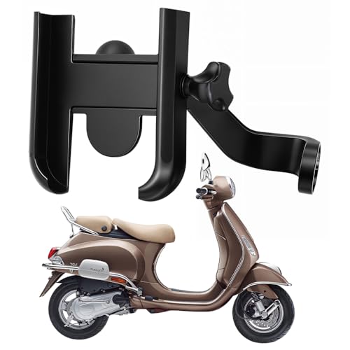 Image of WHIPONE Metal CNC Mobile Holder for Scooter, Scooty & Motorcycle Compatible for Vespa Elegante 150, Mirror Mount, 360 Rotation, Strong Anti-Slip Grip, Wide Adjustable Fit for All Smartphones (Black)