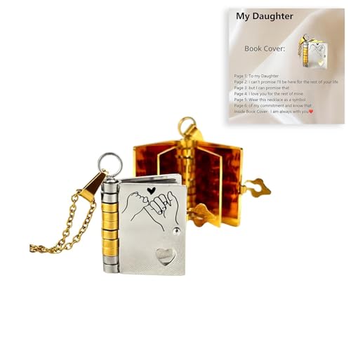 Personalized I'm Always With You Book Necklace For Daughter from Mom, Custom Openable Multi Layer Book Jewelry with 6 Pages of Engraved Information, For My Daughter Necklace from Dad, Gifts from Mom with Love