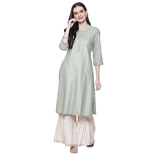 Image of Rangriti Sage Green Liva Straight Printed Kurta for Women