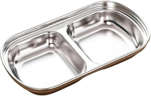 FenLinJun 6個 韓国食器 三区分皿 ステンレス製ソ 醤油 薬味 仕切皿 小皿 漬物 キムチ 涼菜 醤油調味料 スパイス 酢 韓国料理 焼肉 焼き肉 304ステンレス 家庭 旅館 飲食店用 (銀6個,2グリッド)