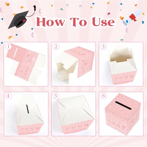 Image of Pink Graduation Congrats Card Box, 2026 Rose Gold Graduation Party Decorations Graduation Money Card Boxes Holder Graduation Gift Grad Parties 8.7 x 8.7 x 8.7 Inch
