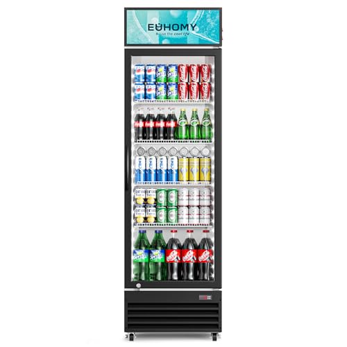 EUHOMY Commercial Beverage Refrigerator with Glass Door, 12 Cu.Ft Display Refrigerator Cooler with LED Light and 4 Adjustable Shelves, Commercial Beverage Fridge for ETL Approved