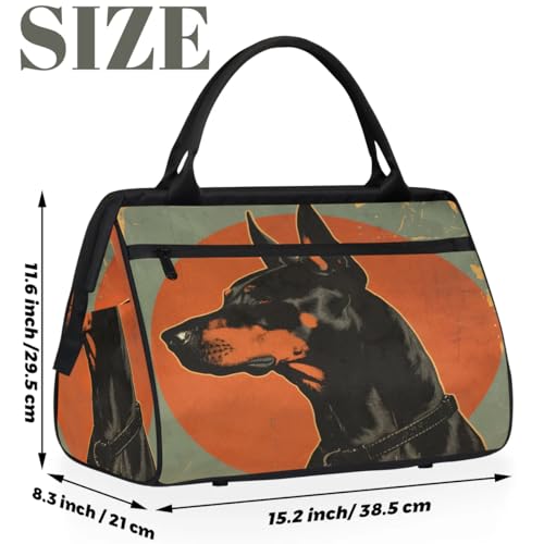 Vintage Dog Pattern Doberman Pinscher Travel Duffle Bag, Waterproof Duffel Bag Weekender Overnight Carry On Bag Lightweight Sport Gym Bag for Men Women2