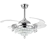 SILJOY Modern Crystal Ceiling Fan with Remote Control, 36 Inch Luxury Chandelier Ceiling Fan with...