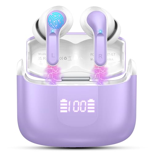 Wireless Earbuds, Bluetooth Headphones 5.3 NEW 40H Ear Buds Bass Stereo Earphones Noise Cancelling Earbud with 4 ENC Mic in-Ear Bluetooth Earbud USB-C LED Display IP7 Waterproof Sport for Android iOS