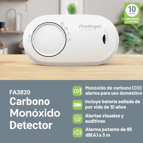 FireAngel FA3820 alarma de monóxido de carbono transparente con batería integrada 3