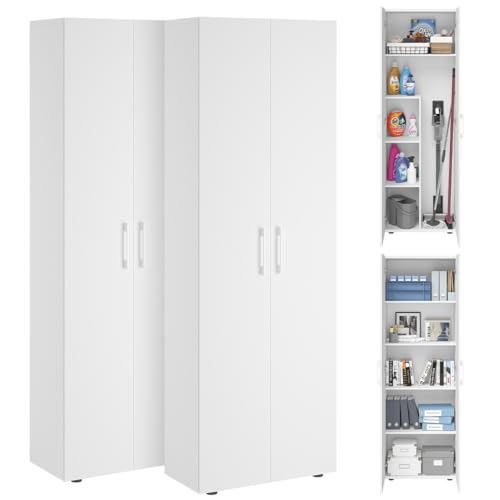 Bellamio Mehrzweckschrank Set 2-teilig – Schrank-Set mit Aktenschrank & Besenschrank in Weiß – Vorratsschrank mit Staubsaugerfach – Haushaltsschrank Holz 60 cm breit – Allzweckschrank 2 Stück