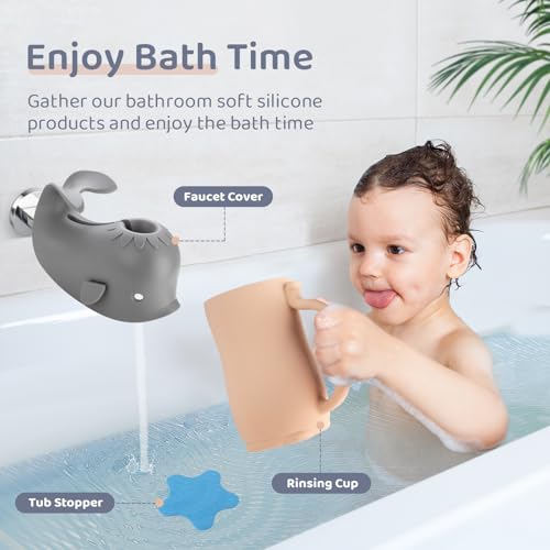 Image of Holinduk Baby Bath Rinse Cup - Shampoo & Body Washing Rinser Cup - Easy Grip Bathing Scoop for Infants with Comfortable Handle for Seamless Soap and Shampoo Rinsing (Beige)