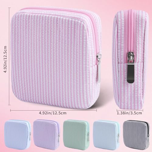 Image of Period Bag for Teen Girls | Striped Sanitary Napkin Storage Bag | Cute Pads Pouch for Period | Menstrual Pouch for Pads, Tampons, Menstrual Cups & Panty Liners | Perfect for Travel & Daily Use