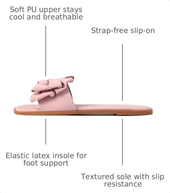 Image of Women's Bow Flat Sandals Open Saquare Toe Comfortable Slide for Wedding Beach Vacation