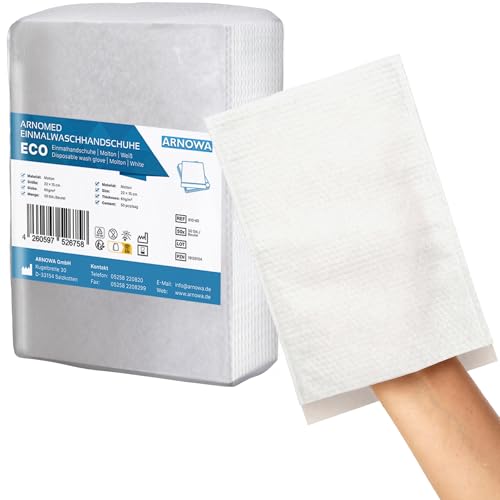 50x ARNOMED® Gant de Toilette Jetable en Molleton Eco, Gants de Toilette Jetable pour Adultes & Bébés, Gant de Toilettes Jetable Doux & Souple, Gant de...