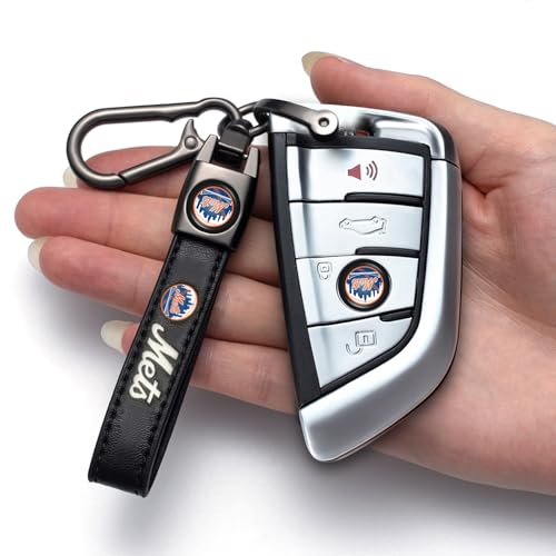 Image of Car Keychain Keyring for NY Mets Baseball Fans,New York Mets Accessories Women /Men's Keychains for Vehicles,Leather Key Ring Lanyard for Car Key Fob Holder,Key Fob Keyring Replacement