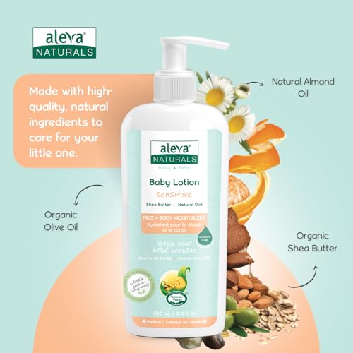 Image of Aleva Naturals Sensitive Skin Baby Care Set - 240ML Baby Lotion & 200ML 2 in 1 Shampoo and Body Wash for Babies with Dry Skin Daily Soothing Moisturizer Hypoallergenic Free Parabens
