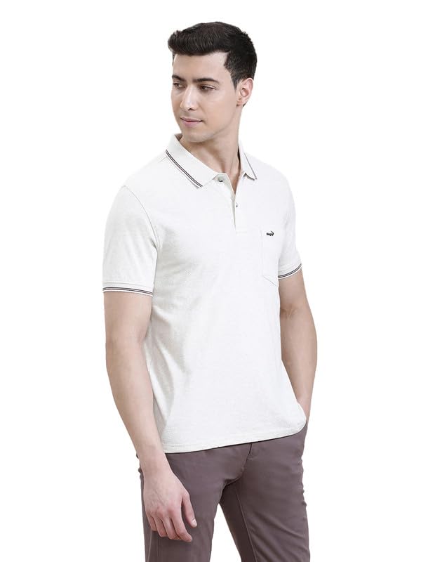 Image of CROCODILE Men Solid Slim Fit Polo T-Shirt | Regular Length | Short Sleeve | Button Placket | Casual Knitted Topwear