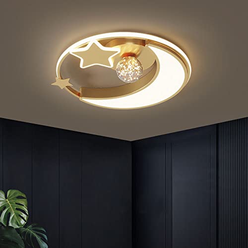 Plafonnier de luxe léger 48W design créatif étoile et lune pour salon élégant