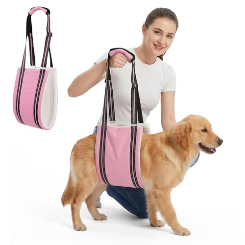 Dog Lift Harness Support Sling, Rear Leg Support Harness for Senior Disabled Dogs, Adjustable Sling with Reflective Strap (Pink, L)