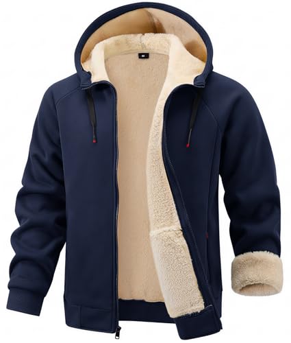 Image of Gihuo Men's Winter Sherpa Lined Hoodie Zip Up Sweatshirt Warm Jacket