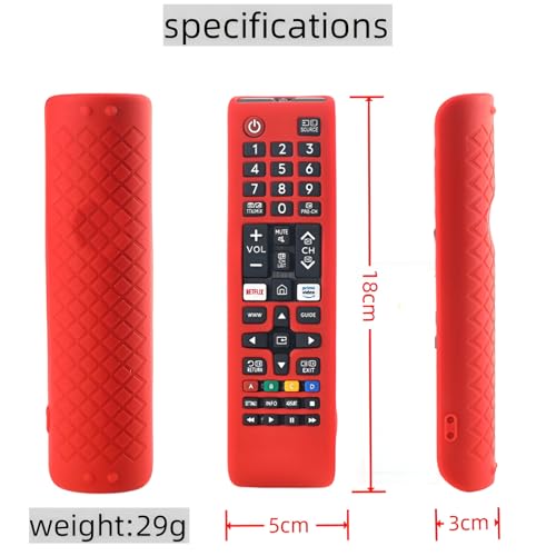 Image of RAYA Silicone Remote Cover Compatible with Samsung Smart TV Remote BN59-01315 / Foxsky TV /X Electron TV Remote Protective Case with Lanyard (Red)