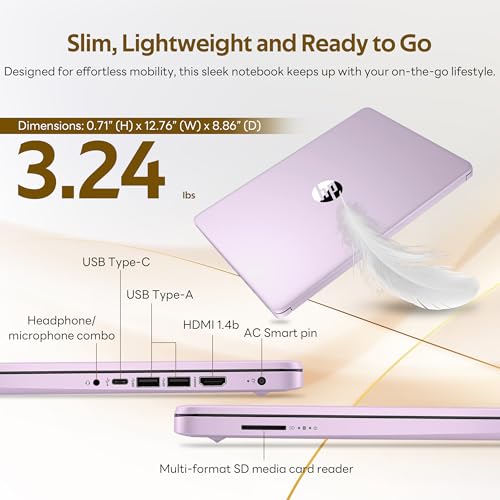 Image of HP Flagship 14 inch Laptop with AI Copilot for Student, 13th Gen Intel 4-Core, 4GB DDR4, 256GB Storage(128GB UFS+128GB Docking Station), Intel Graphics, Webcam, 1 Year Office 365, WiFi 6, Win 11 S, Purple