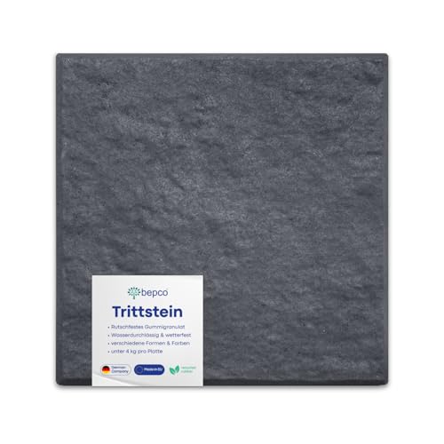 bepco Trittstein Gartenplatte Beetplatte Laufplatte Wegplatte 4er-Set, Gummi (4er-Set Trittsteine Wegplatte aus recycelten Gummi, 30,7 x 30,7 x 3 cm, Graphite)