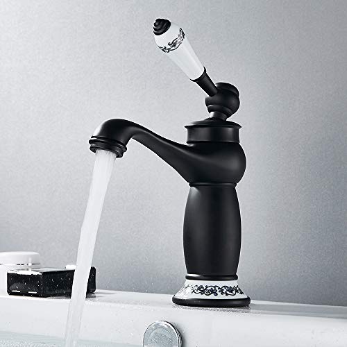 Iraza Grifo Lavabo Vintage Estilo Antiguo Monomando Grifería Mezclador,Grifo de Cuenca Individual de control Rústico Baño (Negro)