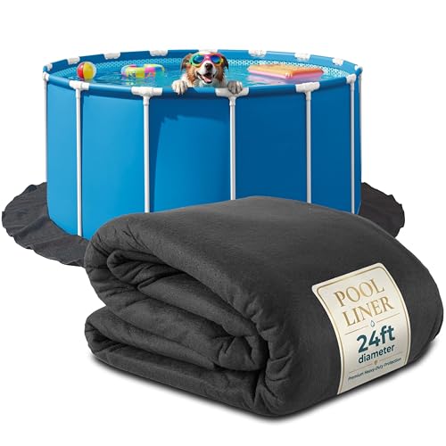 Above Ground Pool Liner Pad 24 Foot Round Pre-Cut Heavy Duty Outdoor Pool Pads for Above Ground Pools Black Swimming Pool Liners for Padding and Protection Thick Pool Mats to Prevent Punctures