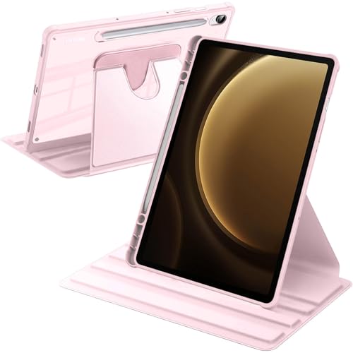 A-BEAUTY Funda Giratoria Compatible con Samsung Galaxy Tab S9 FE 10.9 Pulgadas / S9 11 Pulgadas 2023 con Soporte para S Pen, Carcasa Respaldo Clara, Auto-Sueño/Estela, Rosa