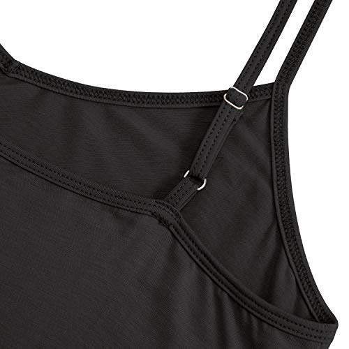 AUHEGN Women's Basic Adjustable Spaghetti Strap Cami Slip Mini Dress (Medium, Black)
