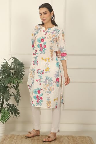 Image of W for Woman Swiss Dot Textured Cotton Straight Kurta
