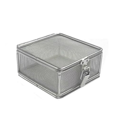 Cestino per sterilizzazione in acciaio inossidabile 304 con coperchio, vassoio in rete per strumenti chirurgici, supporto per pulizia e disinfezione resistente alla corrosione, apertura 2 mm, 40 x 30
