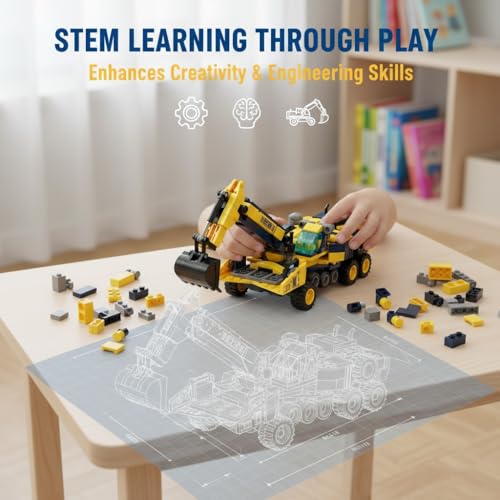 Image of SKY LINE OCEAN 8-in-1 Construction Truck Building Blocks Set (655+ PCS) | Transforming Heavy Duty Vehicles Kit | STEM Engineering Toy for Kids & Teens | Rebuild Play Set | 5 Year Structural Warranty