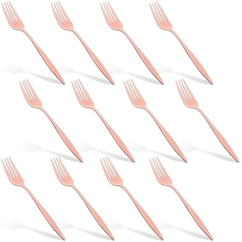 Rose Gold Dinner Forks,Set of 12 Stainless Steel Silverware Forks, Table Forks, Home Kitchen Cutlery Forks, Flatware Forks Set, Restaurant Fork, Mirror Polished 7.4 Inch Cover