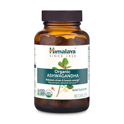 Himalaya Organic Ashwagandha Root, 2 Month Supply - Herbal Adrenal Support Supplements for Stress Relief and Energy Support - USDA Organic, Non-GMO, Vegan, Gluten Free, 670 mg, 60 Caplets