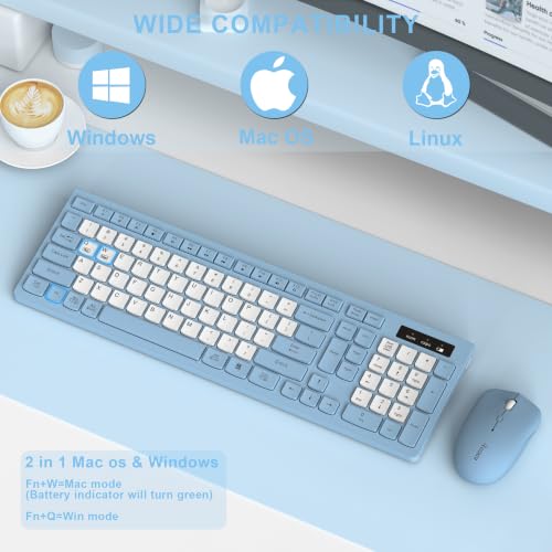 Image of Wireless Keyboard and Mouse Combo Silent for Office and Home(Misty Blue-B)