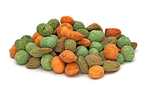Apéritif Wasabi Fire Mix Pack de 1 kg | Cacahuètes enrobées de blé et de maïs croquantes avec forme de ravioli et saveur barbecue | Saveur orientale épicée de collation gastronomique | Dorimed Cover