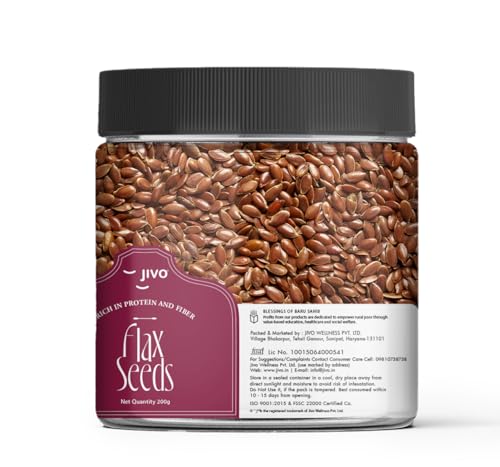 Image of Jivo Flax Seeds | Raw Alsi Seeds for Eating | High in Protein, Iron, & Dietary Fibre | Rich in Essential Nutrients | Ideal for Adding to Smoothies, Salads, Yogurt & Baking | Healthy Snack Option- 200g