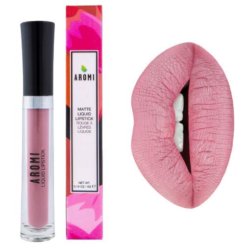 Aromi Lápiz labial líquido Pink Nude mate, color beige rubor, lápiz labial de larga duración, vegano, libre de crueldad, uso durante todo el día,