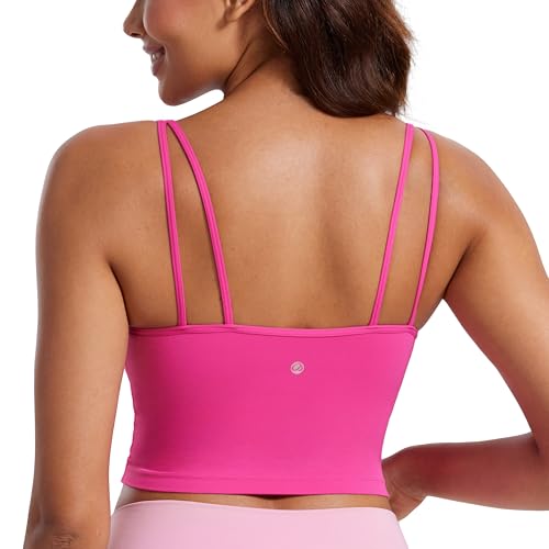 Image of CRZ YOGA Butterluxe-Light Womens V Neck Longline Sports Bra - Spaghetti Straps Workout Crop Top Padded Yoga Cami