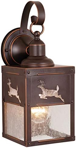 VAXCEL Bryce 13 in. H 1-Light Burnished Bronze Rustic Deer Outdoor Wall Sconce Made of Durable Steel, Clear Seeded Glass Shade, LED Compatible, Use for Exterior Porch Patio Front Door or Garage